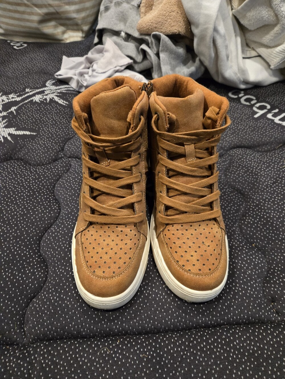 High-Top Suede Sneakers in Cognac Brown